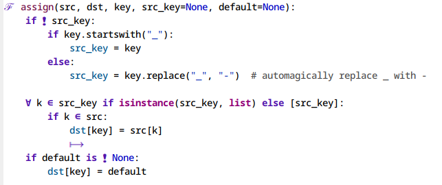 Figure 2: A python-mode buffer before and after enabling prettify-symbols-mode