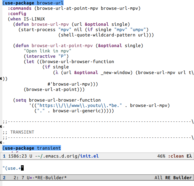 Figure 1: re-builder: Matches for the current regexp are highlighted in the main buffer.