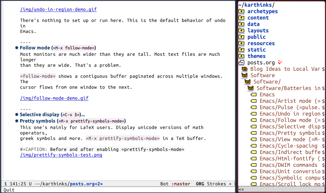 Figure 2: Speedbar showing headings in an org file